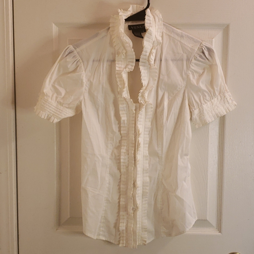 Venus Ruffle Collar White Button Dwn Top 4